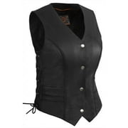 True Element Women's Braided Leather Vest With Side Laces (Black, Size L)