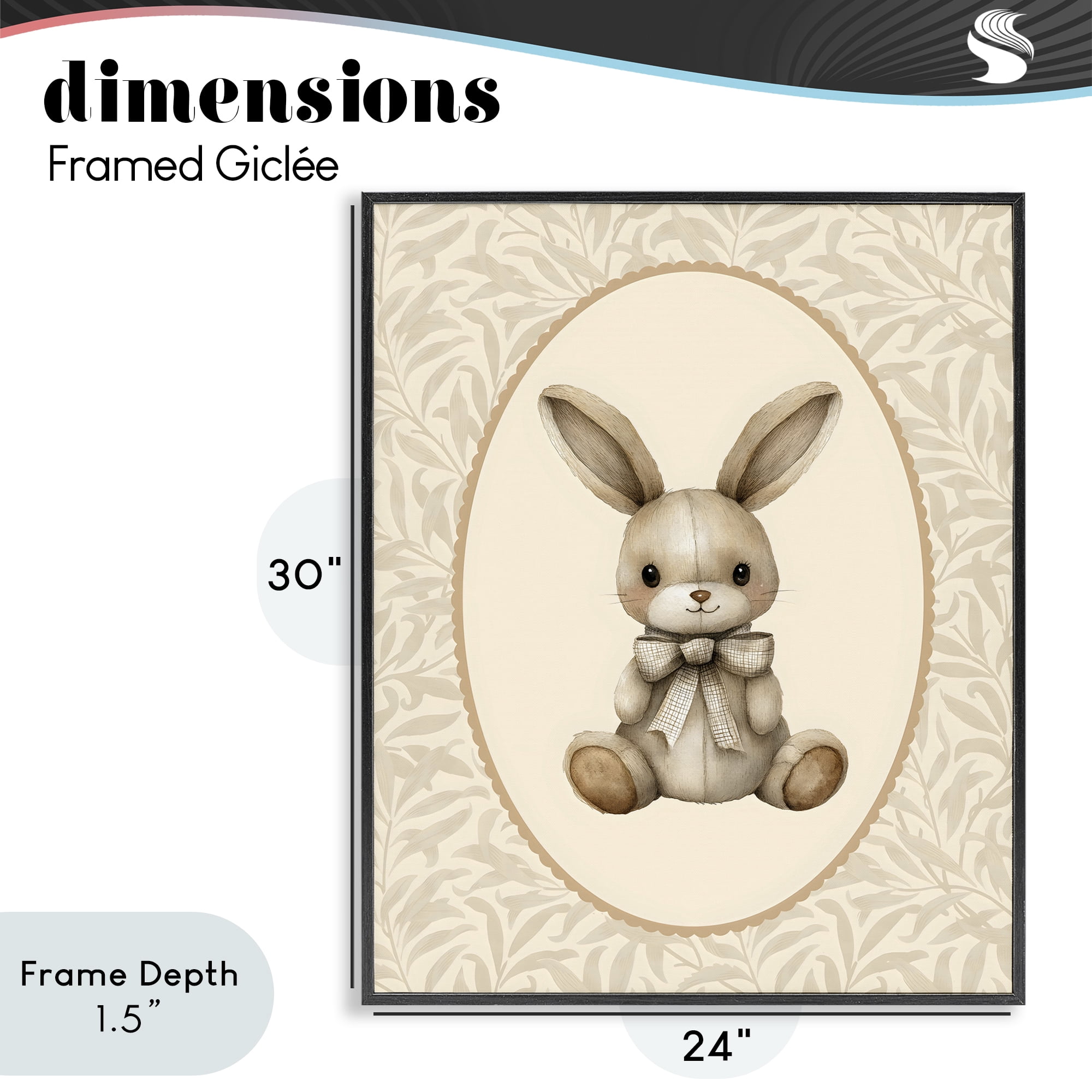 Stupell Industries Neutral Bunny in Oval Border Black Framed Giclee Art, design by LSR Design Studio