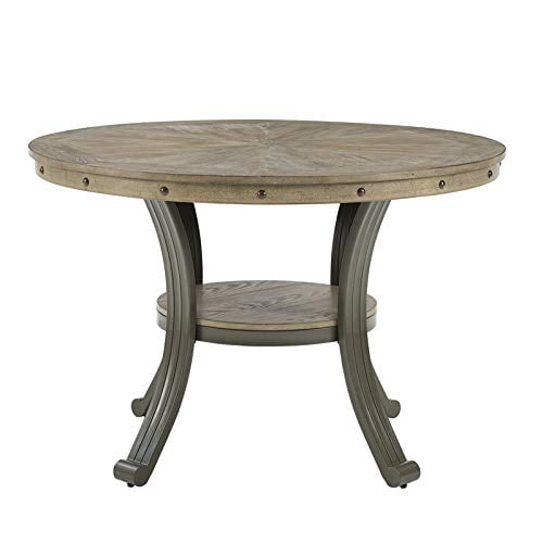 Powell Furniture Linon Franklin Metal and Wood 45 Round Dining Table in Pewter