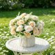 thumbnail image 5 of Jarrón de cerámica con arreglos de flores artificiales – Decoración de bola floral de seda falsa, ramo de plástico, tallos ajustables, centro de mesa para fiesta en casa y oficina de boda, 5 of 6