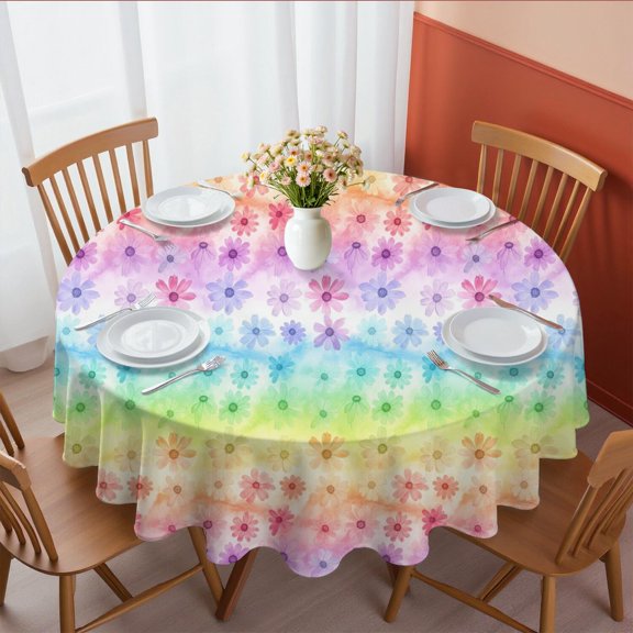 Pioneer Flower Floral Print Pattern Round Tablecloth 60 X 60 Inch, Wrinkle Resistant Wipeable Table Cloth for Kitchen Dining Picnic Patio Party
