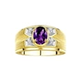 thumbnail image 1 of RYLOS Men's Rings Yellow Gold Plated Silver Rings Classic Designer Style 8X6MM Gemstone &  Diamond Ring Amethyst February Birthstone Rings For Men, Size 8, 1 of 7
