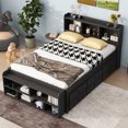 thumbnail image 2 of Full Size Bed Frame, Full Size Daybed with End of Bed Storage Bookcases and 2 Tier Drawers, Built-in 10 Sturdy Slats, Full Bed Frame with Headboard for Boys, Girls and Teens, Espresso, 2 of 9