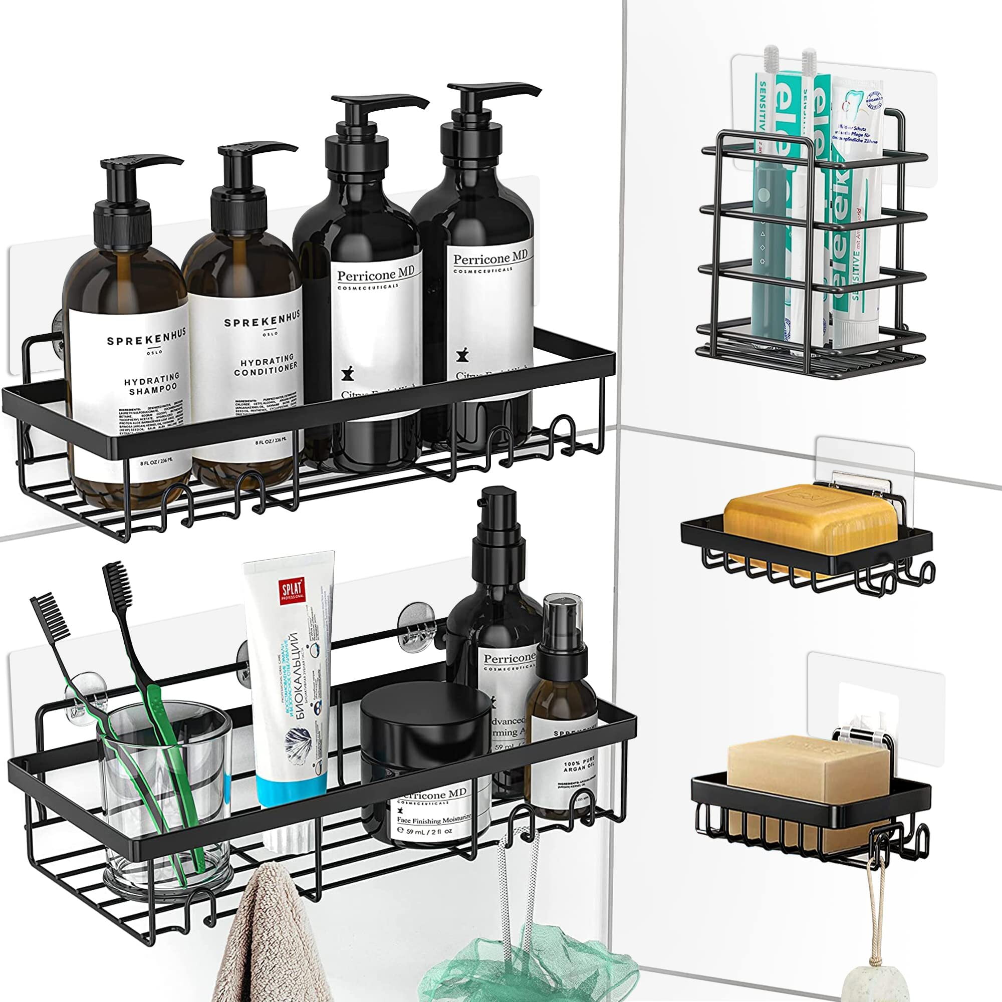 Nefoso 5 Pack Shower Caddy, Bathroom Organizer Shelf with 28 Hooks and 10  Strong Adhesive, No Drilling Rustproof Shower Rack,Toothbrush Holder, Soap