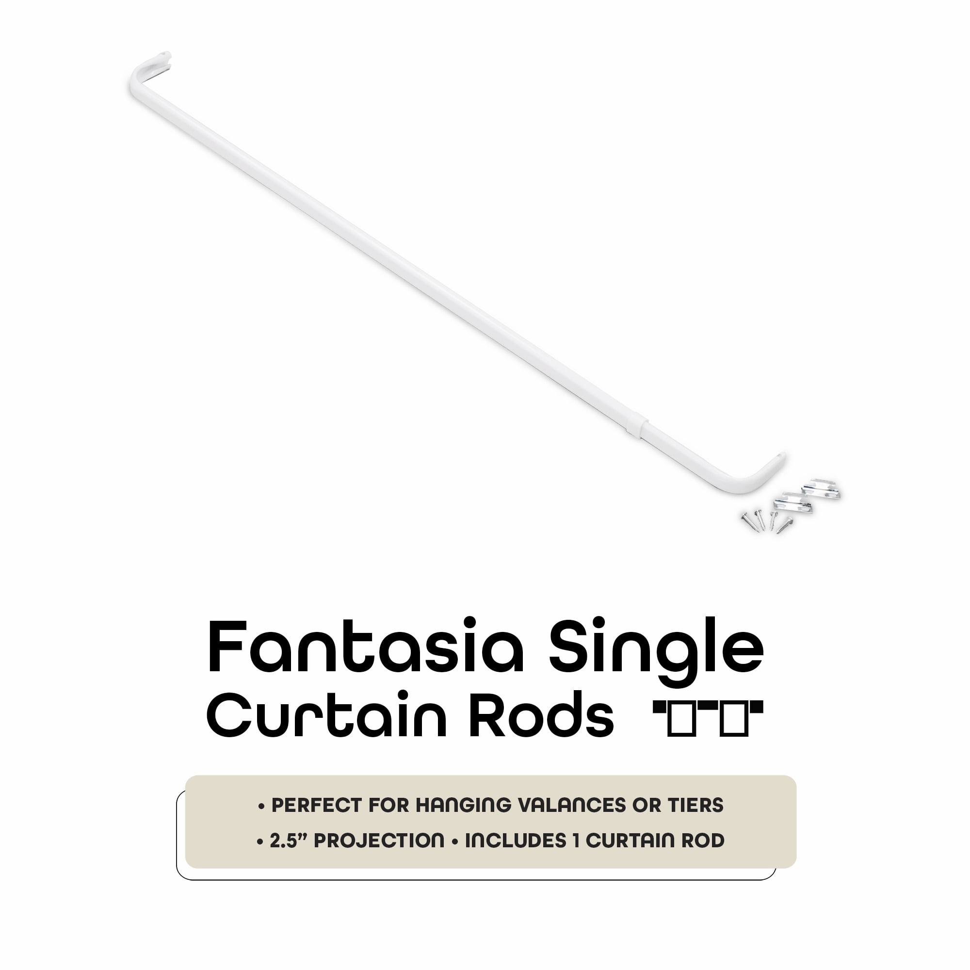 Achim Fantasia White Single Curtain Rod, 66-120", 2.5" Projection