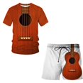 thumbnail image 3 of Conjunto de pantalones cortos de manga corta con estampado 3D y patrón de guitarra musical personalizado Conjunto holgado de 2 piezas para hombre, 3 of 5
