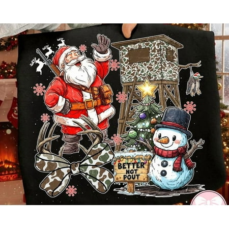 Camo Santa Hunter Boys Camo Camouflage Santa Better Not Pout Design Hunting Shirt