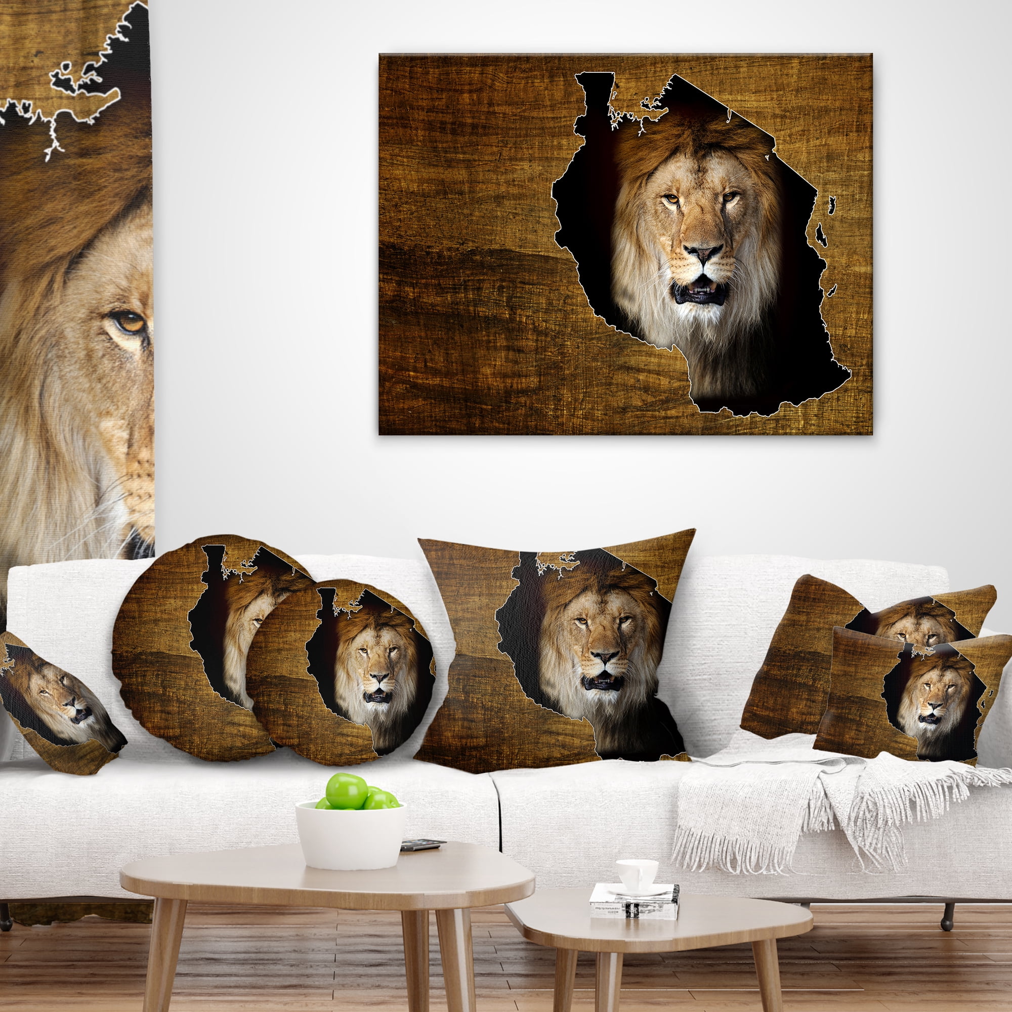 Designart Tanzania Wildlife Map Design - Abstract Throw Pillow - 18x18