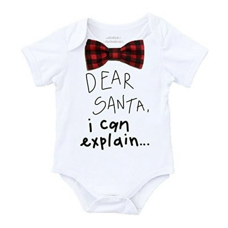 

Noah s Boytique Baby Boy Christmas Outfit Dear Santa I Can Explain Buffalo Plaid Bow Tie No Suspenders 3-6 Months