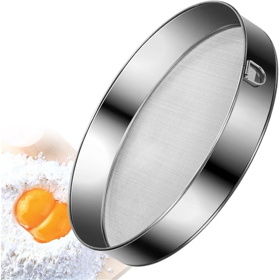 Flour Sifter Stainless Steel Fine Mesh Strainers 11.8 Inch 60 Mesh Round Flour Sieve for Baking Cake Bread