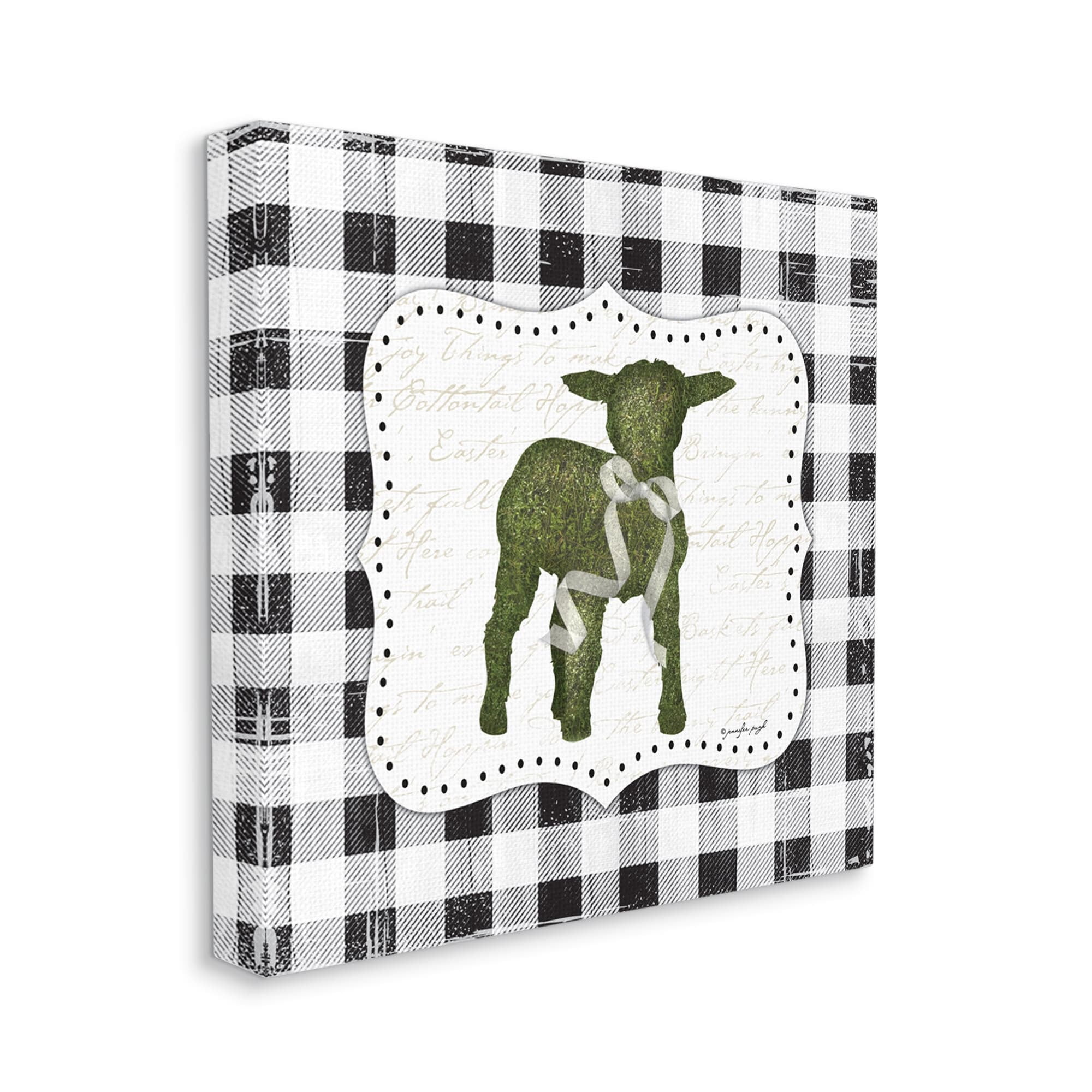 Seasonal Easter Baby Calf Spring Tartan Pattern Animals & Insects Graphic Art Gallery-Wrapped Canvas Print Wall Art