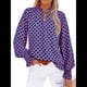 thumbnail image 3 of Blusa de Estilo Bohemio con Cuello en V y Mangas Largas, Estilo Floral, Informal, Holgada, de Verano, con Mangas Abullonadas para Mujer. Púrpura L, 3 of 6