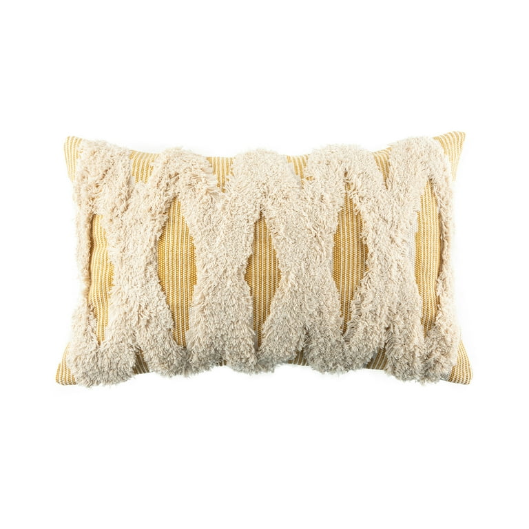Phantoscope Boho Woven Tufted with Tassel Series Decorative Throw Pillow Cover, 12 inch x 20 inch, Cream, 1 Pack, Size: 12 x 20, Beige