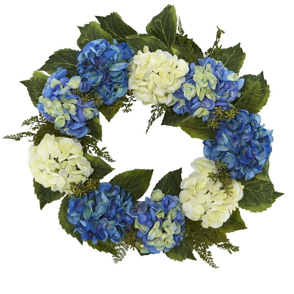 Nearly Natural 24in. Hydrangea Wreath - Blue