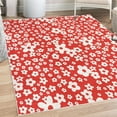 thumbnail image 1 of Floral Decorative Rug, Graphic Daisy Blossoms Design Colorful Background Spring Flowers Art, Quality Carpet for Bedroom Dorm and Living Room, 6 Sizes, Scarlet White, by Ambesonne, 1 of 4