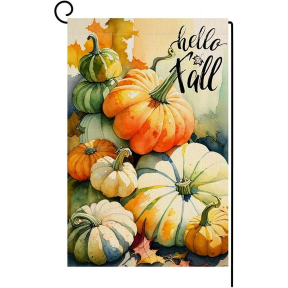 Shmbada Fall Pumpkin Garden Flag 12x18 Vertical Double Sided Rustic Autumn Thanksgiving Holiday Outside Decorations Burlap Yard Flag BW447