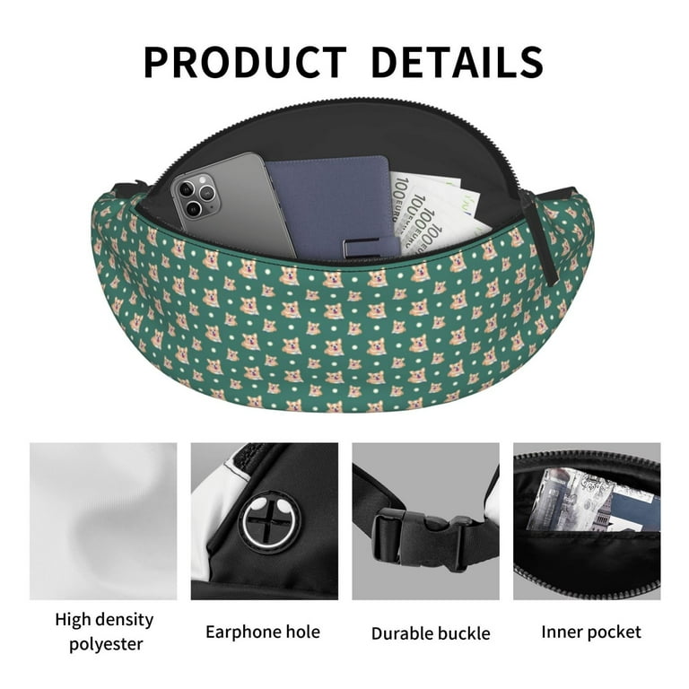 Crossbody Fanny Packs for Women Men Cartoon Cute Corgi Dog Green A Travel Belt Bag Running Waist Bag for Women Men Walmart