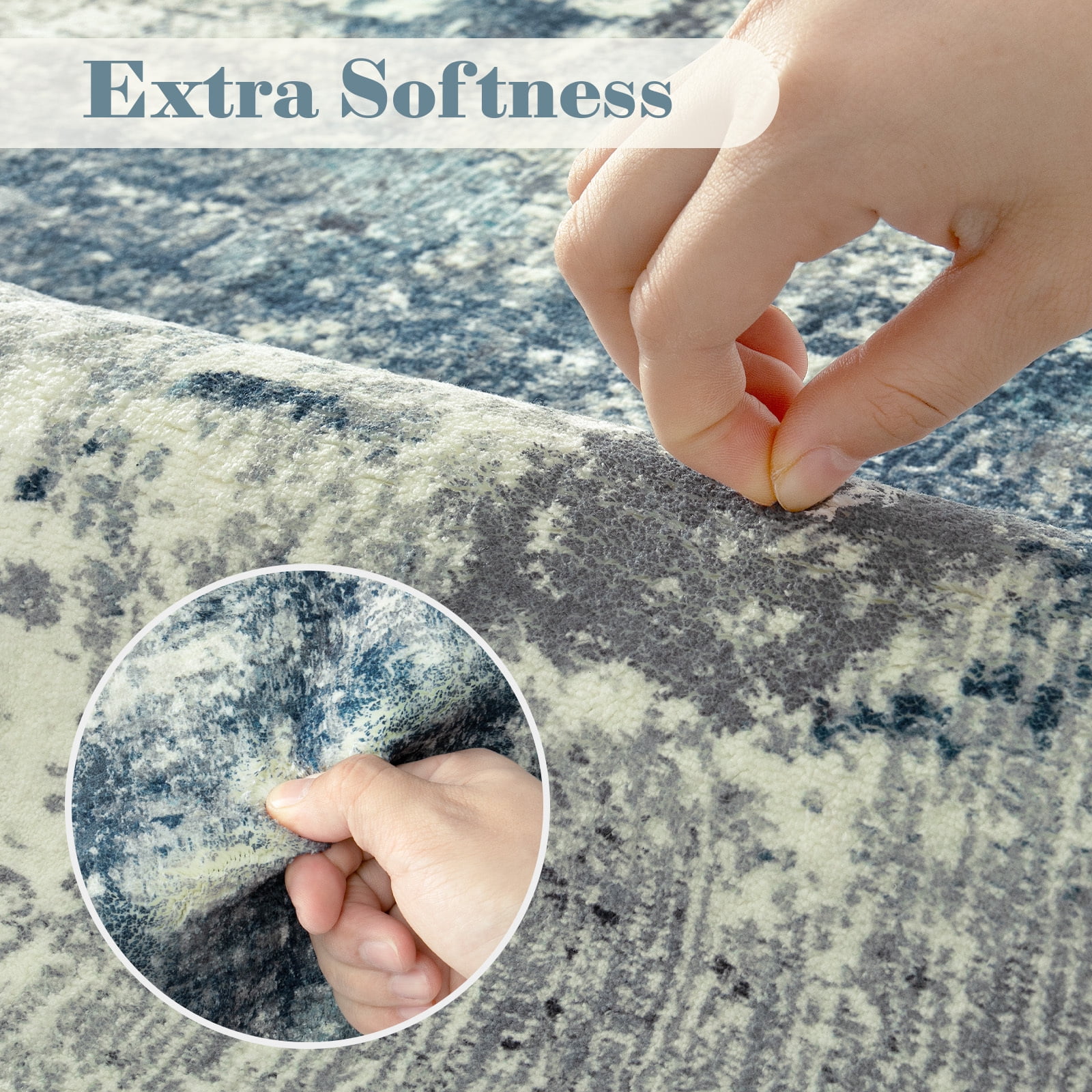 RUG ROBOT 3'x5' Area Rugs for Entryway, Non-Slip Washable Throw Rug, Indoor Soft Modern Abstract Distressed Doormat, Small Rug for Bedroom, Kitchen, Terrace, Balcony, Blue/Gray