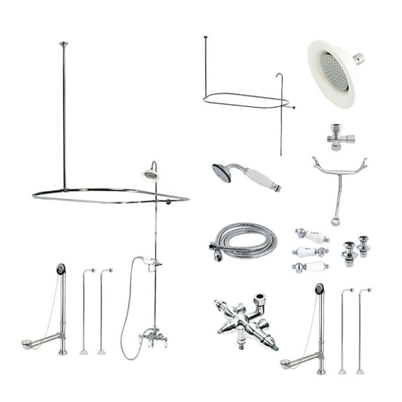 Kingston Brass CCK3141HCPL Vintage Tub Wall Mount Clawfoot Tub Faucet Package with Shower Enclosure and Hand Shower, Polished Chrome