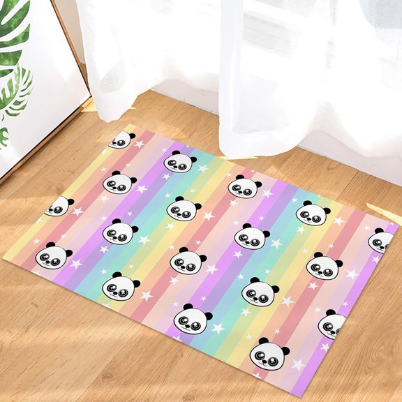 Cute Panda on Stripes Rainbow StarsBathroom Shower Mat Doormat Non Slip,Floor Rug Absorbent Carpets Floor Mat Home Decor for Kitchen Bedroom Rug, 16"X 24"