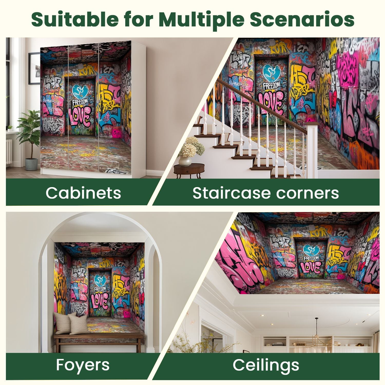 Peel and Stick Wallpaper Street Graffiti Mural 3D Street Doodle Wall Paintings Street Art Modern Art Wall Mural Decor Self Adhesive and Removable 100in x 144in