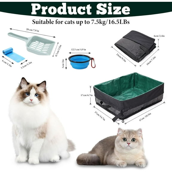 Foldable Portable Litter Box for Cats, Leak Proof Travel Carrier with Scoop Bowl, Collapsible Waterproof Odor Free Cat Travel Accessory