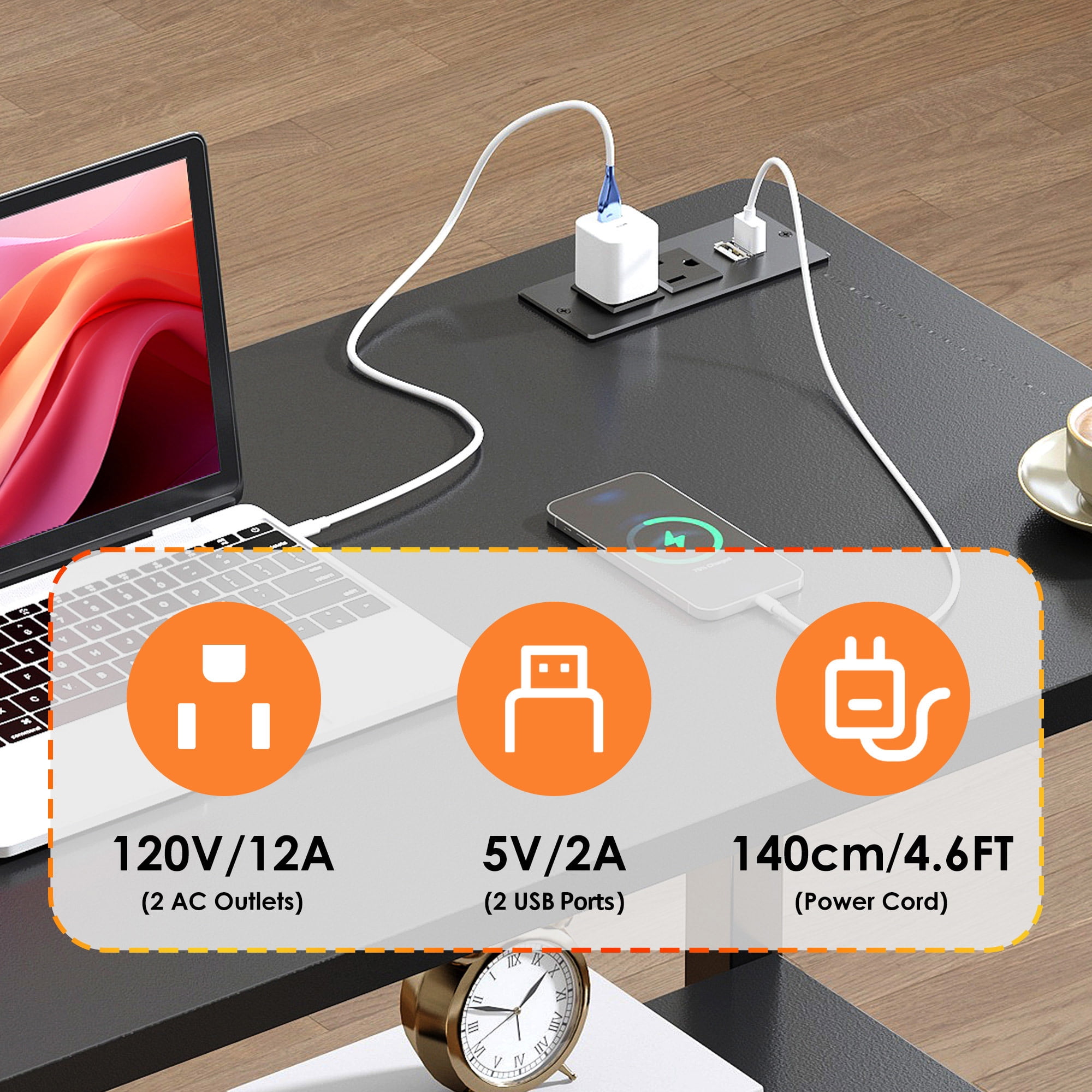 Soges 31.5" Height Adjustable Computer Desk with Charging Station, Adjustable Side Table Movable Laptop Desk with 2 Storage Shelves, Adjustable Desk on Wheels for Home Office, Sofa, Bed, Black