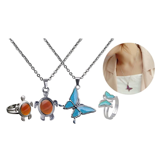 Collar de cambio de humor Yinane con Colgante de mariposa y tortuga 2 piezas