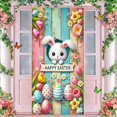 thumbnail image 5 of HongHeng Happy Easter Door Cover Bunny Banner Large Fabric Colorful Spring Welcome Decoration for Easter Party Photo Booth Background Favor Supplies, 35 x 70 Inches, 5 of 6