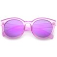 thumbnail image 1 of Women's Translucent Frost Horn Rimmed Mirrored Flat Lens Round Sunglasses 54mm (Purple / Purple Mirror), 1 of 4