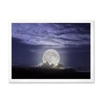 Designart 'Full Moon Rising In A Cloudy Night Sky' Nautical & Coastal Framed Art Print
