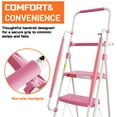 thumbnail image 3 of HBTower Folding 5-Step Ladder with Handrails and Tool Tray, Anti-Slip Wide Pedals, Safety Ladder for Adults, Pink, 3 of 11