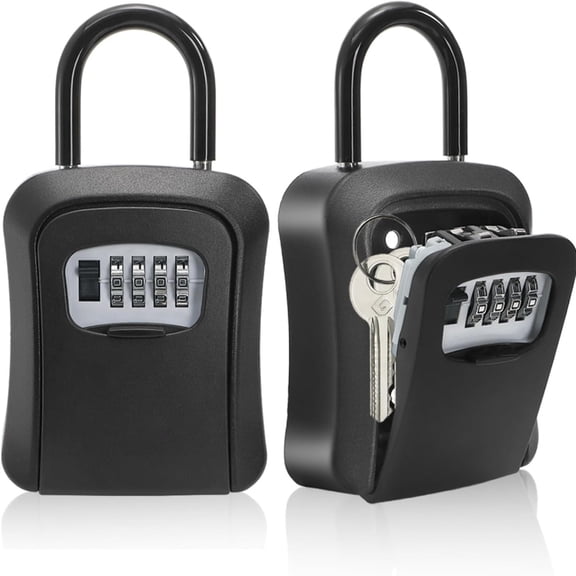 2 Pack Key Lock Box for Outside, Wall Mount Lockbox for Keys with Code, Waterproof Key Safe Storage Box 4 Digit Combination, Portable Resettable Door Lock Box for Realtors Retail Store Garage