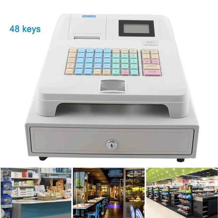 TABODD Electronic POS System Cash Register, 48 Keys 8 Digital LED Display with Cash Drawer for for Small Businesses Retail Restaurant Shop Supermarket Register