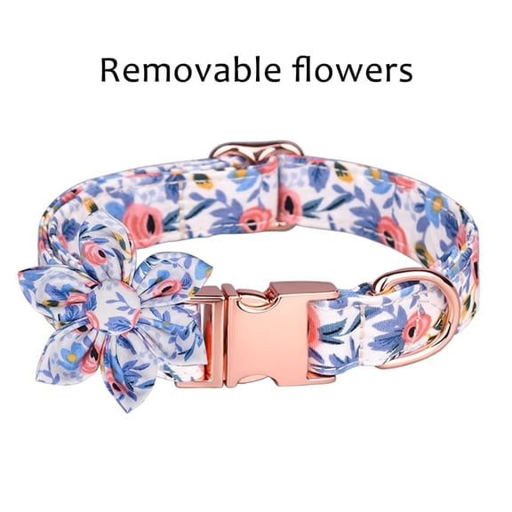 Ameitech Flower Dog Collar, Blue Adjustable Girl Dog Collar with Flower, Floral Pattern Pet Collar for Medium Dogs