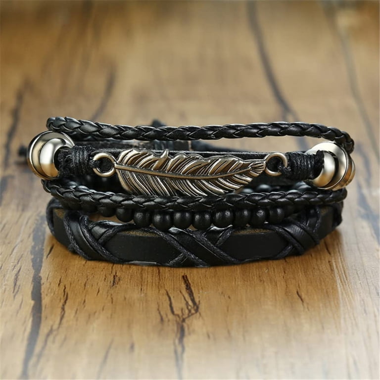 Set Braided Wrap PU Leather Bracelets for Men Women Vintage  display picture 3