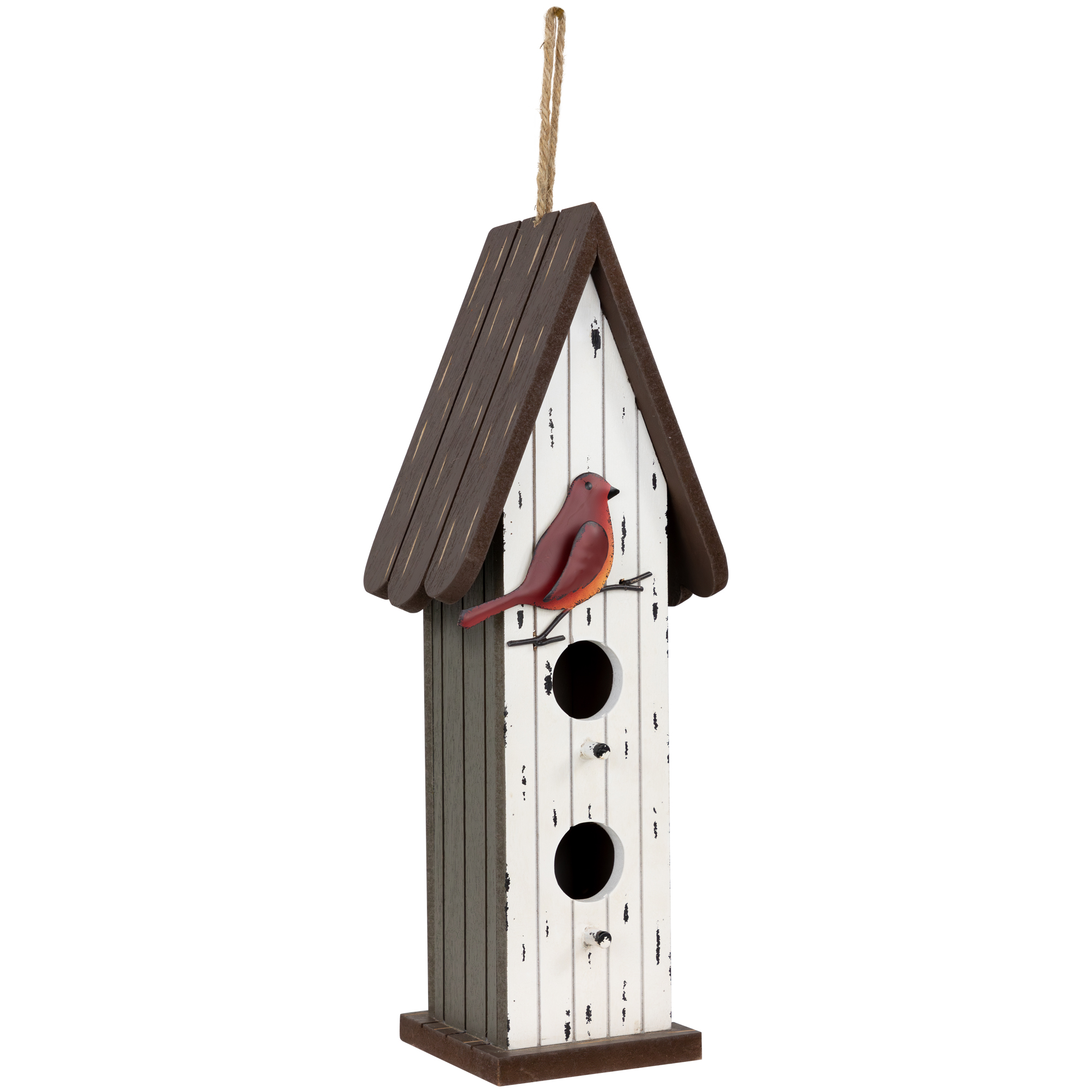 Northlight Wooden Birdhouse with Metal Bird Wall Decoration - 14.5" - Antique White
