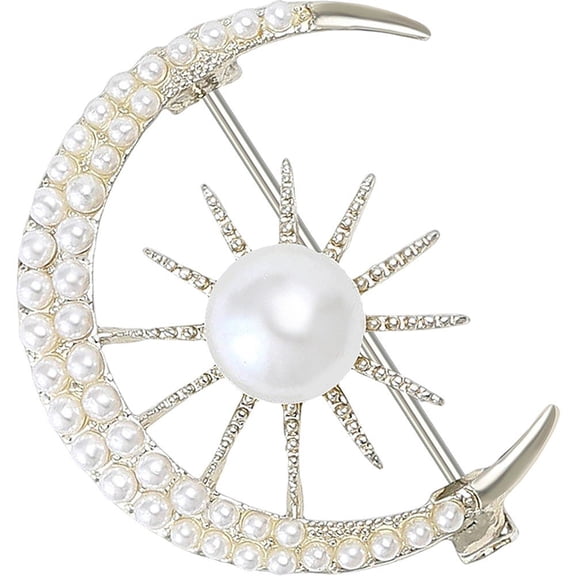 Pearl Sun Moon Brooch Lapel Pin Clothes Accessories Crescent Moon Planet Gold Plated Pins Dress Suit Backpack Hat Corsage Brooches for Women