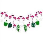 FLAMINGO PINEAPPLE LEAVES BANNER GARLAND - No DIY Required. 2 Pack | Felt Banner |Flamingo Pineapple Party Decorations | Monstera Palm Leaves | Luau Tropical Jungle Beach Safari Party Supplies Theme