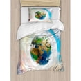thumbnail image 3 of Earth Duvet Cover Set King Size, Vibrant Colorful Image of Planet Earth Vivid Continents Swirling Clouds Ecology Theme, Decorative 3 Piece Bedding Set with 2 Pillow Shams, Multicolor, by Ambesonne, 3 of 3