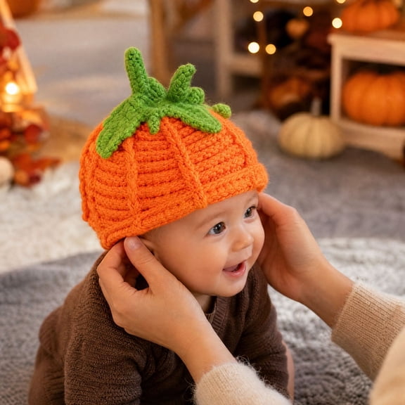 IYYVV Unisex Boys Girls Beanie Pumpkin Knit Fall Winter Crochet Hats for Halloween Caps yellow