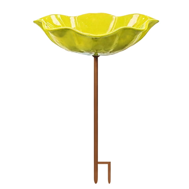 Handmade Metal Flower Garden Stake With Bird Bath & Pollinator Water Station Bath For Garden Metal Water Feeder With Flower Design For Outdoor Yard Decor