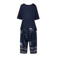 thumbnail image 5 of Summer Savings Clearance 2 Piece Xihbxyly Linen Set for Women, Women's 2 Piece Sets Casual Half Sleeve Round Neck Printed Tops Elastic Waist Pants Two Set Piece Outfits Navy XXXXXL, 5 of 7