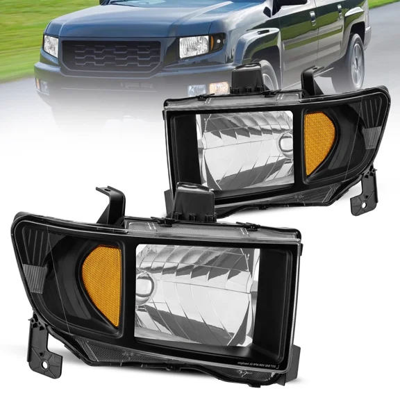 MOSTPLUS Pair Smoked Amber Headlights Assembly for 2006-2014 Honda Ridgeline