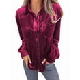thumbnail image 3 of Camisetas Casuales de Larga con Botones de Terciopelo de Invierno para Mujer Rojo Vino XL, 3 of 8