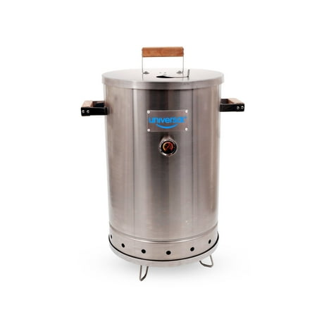 Universal 20-pound Stainless Steel (25-servings) Charcoal Barrel Smoker with Thermometer & Airlock system - 20.5x 29.6 x ⌀15.5, 2 in 1 Vertical Grill and Smoker, Slow Cooking Barrel
