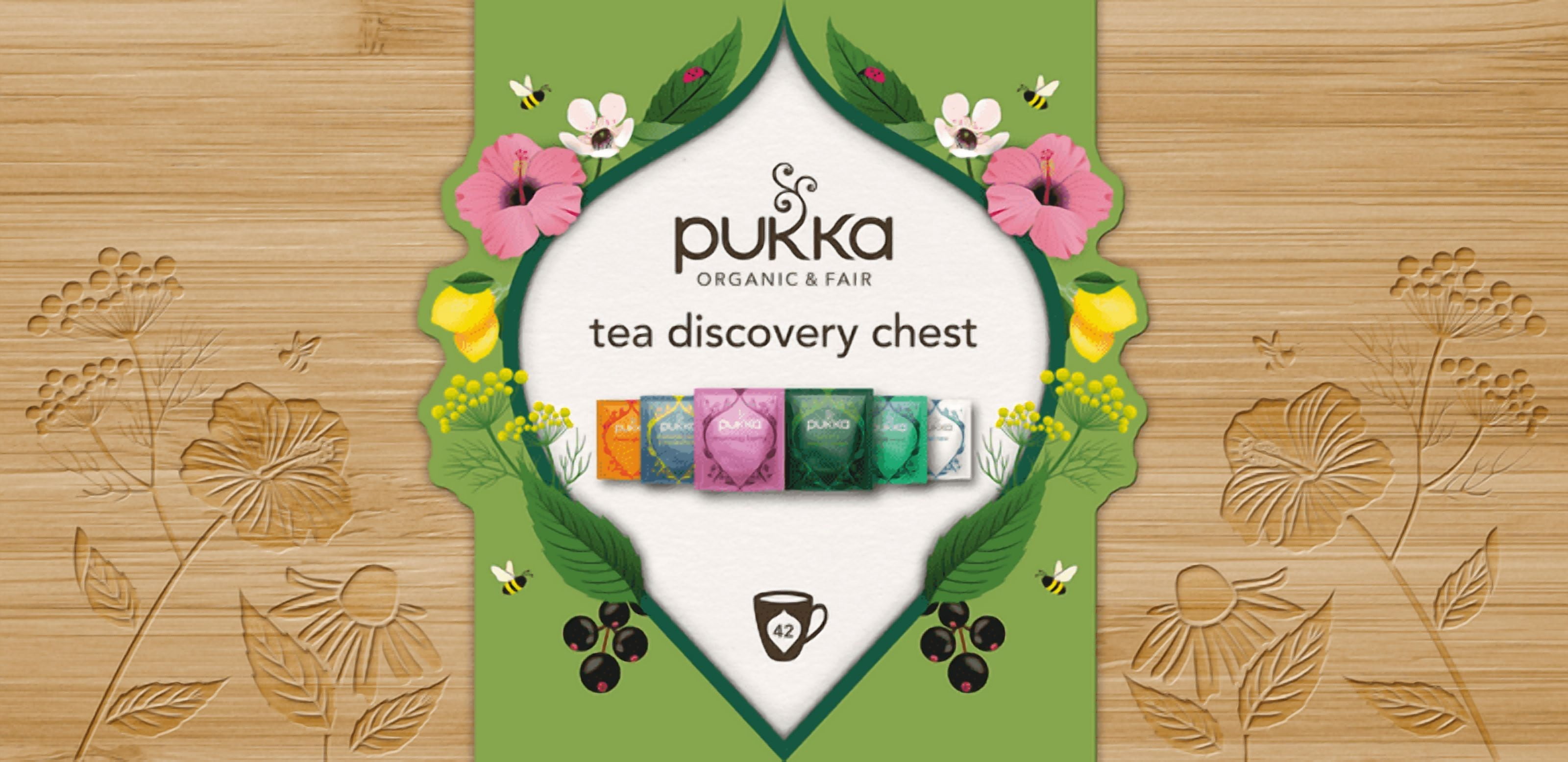 Pukka Herbal Tea Discovery Chest, 2 Gift Packs, 84 Assorted Organic Herbal Tea Bags Total (42 Each), Exquisite Bamboo Box, Premium Gift for Christmas, Birthdays & Celebrations