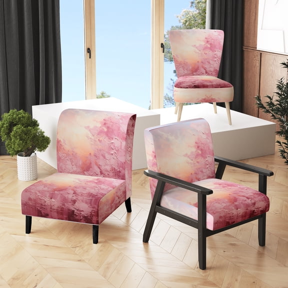 Designart "Horizon in Pink" Pink Abstract Landscape Upholstered Accent Chair - Modern Arm Chair For Living Room