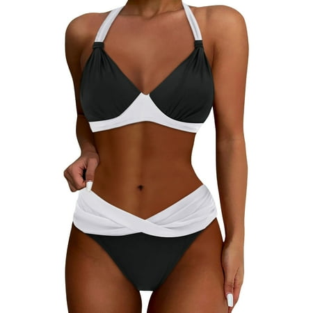 Women s High Waisted Bikini Sets Two Piece Swimsuit Tummy Bathing Suit V Neck Swimwear Swim Suit For Women 2025 Summer Trendy Cheeky 2 Piece Push Up Bathing Suit #05 Beige M
