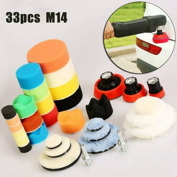 yaaqii 33Pcs 1/2/3Inch Car Polishing Pads Buffing Pads Backing Pad Drill Adapter for M14